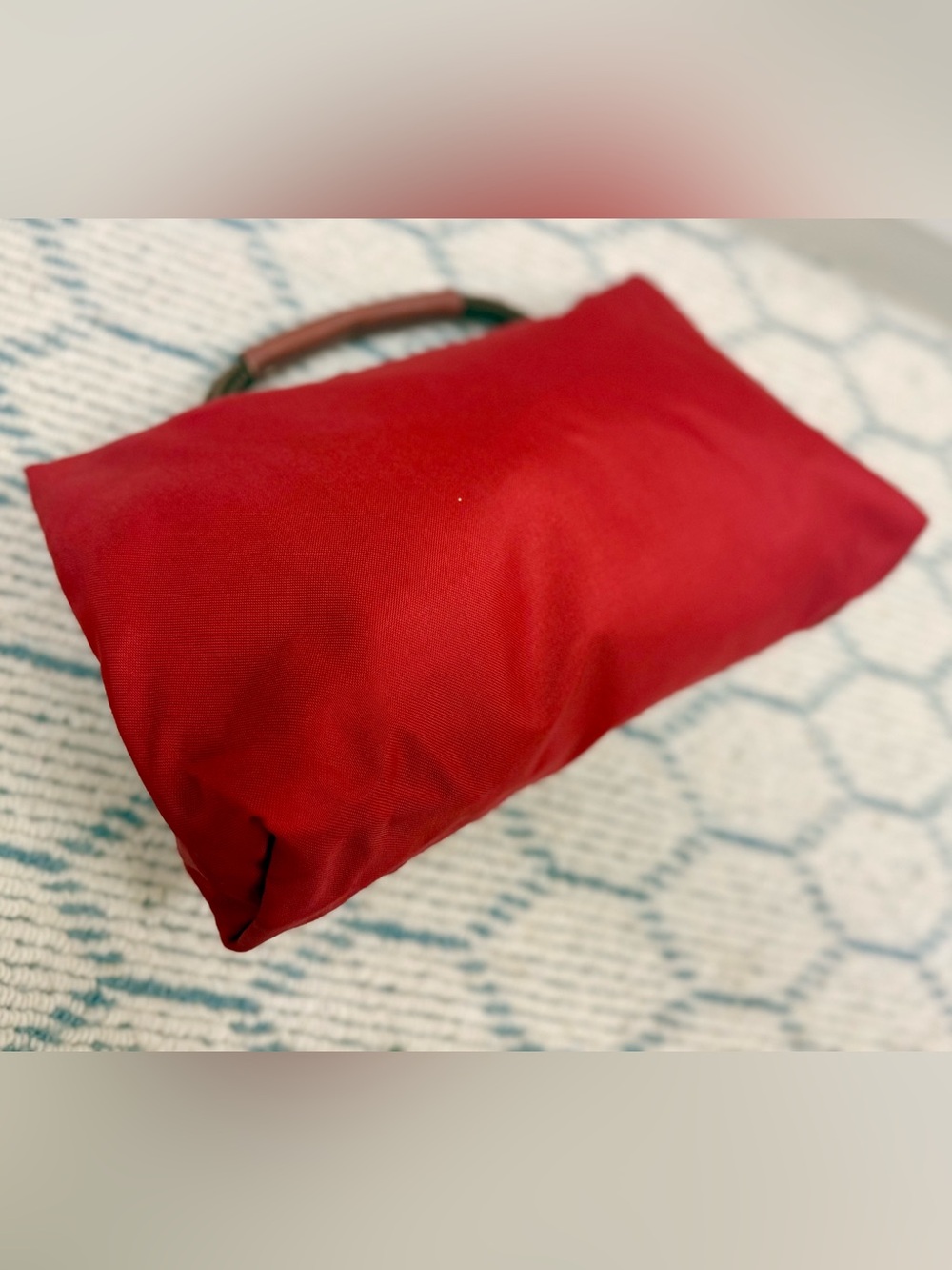 LONGCHAMP Vintage Y2K Collectors Made N France Le Pliage Nylon Red & Leather Bag - Picture 6 of 16